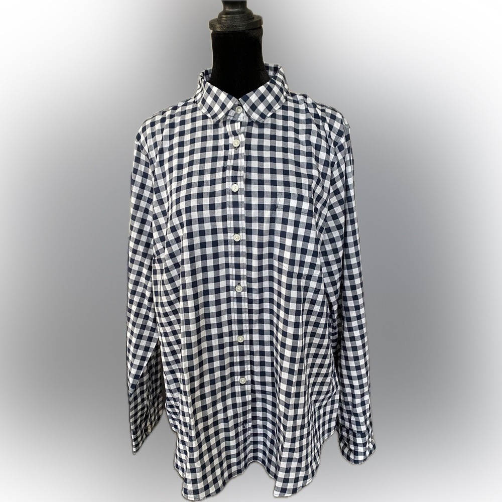 J. Crew Button-Up Cotton Ginevra Gingham Shirt - Size XL